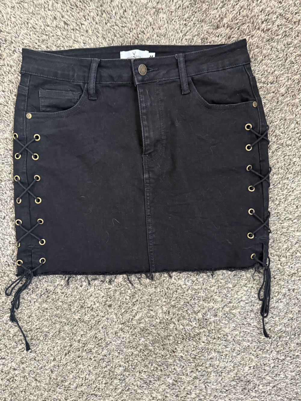 Windsor Black Denim Lace-Up Mini Skirt
